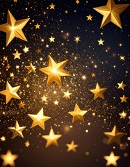 Sparkling gold stars against a dark blue and gold background