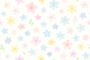 Seamless floral pattern with pastel watercolor flowers on light background