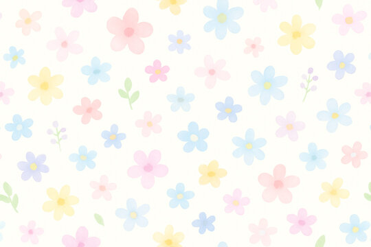 Seamless floral pattern with pastel watercolor flowers on light background
