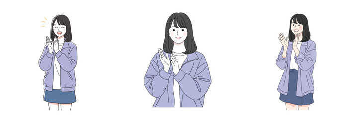 Vector set of a woman clapping her hands