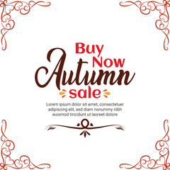 Autumn sale round banner. fall ad circle shape with liquid form at the center and text offer a sign—red, orange abstract leaves in simple flat paper cut style.
