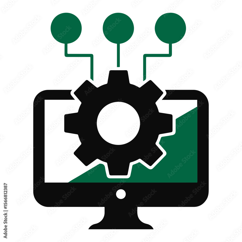 Poster a computer monitor displaying a graph with a gear overlay and three connected circles above it