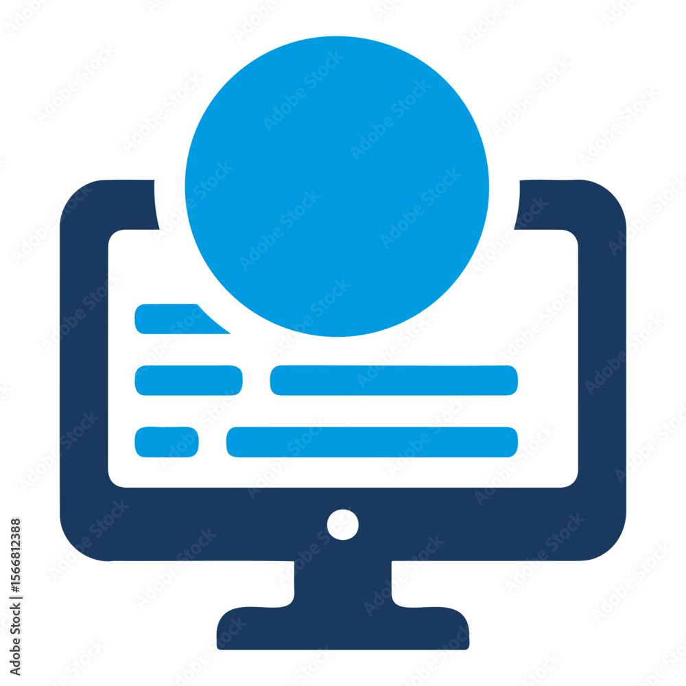Poster a computer monitor displaying horizontal lines with a blue circle above the screen area