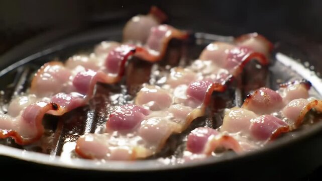 Sizzling Bacon Strips on a Grill Pan