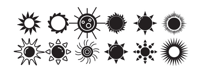 Black Sun Icon Set. Weather Symbols and Sun Silhouettes Collection. Victor illustration eps10