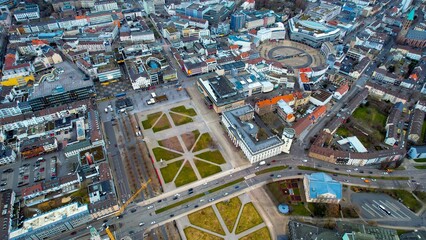 Aerial view of the downtown of the city Kassel in Germany on a cloudy afternoon in autumn