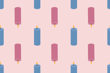 Cute birthday theme seamless pattern, blue and pink candles. Holiday mood, party. Handmade candles. For packaging, textile, website, background.