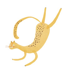Obraz premium Cute Jumping Cheetah. Funny Print With Cheetah. Childish Drawing-like Vector Illustration Of Happy Leopard. Yellow Wild Cat On A White Background. Kids Room Decoration. 