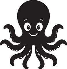 Smiling octopus vector silhouette illustration in simple design on white background