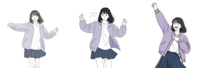 Vector set of a woman dancing cheerfully