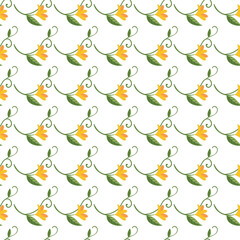 Seamless Pattern Featuring Yellow Flowers and Green Leaves on White Background