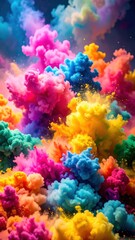 Vibrant, colorful explosion of powder-like clouds filling the frame