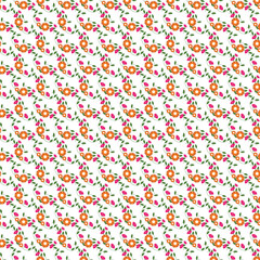 Seamless Floral Pattern with Orange and Pink Flowers and Green Leaves