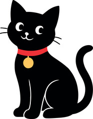 Cat with red collar and gold tag silhouette vector illustration on white background