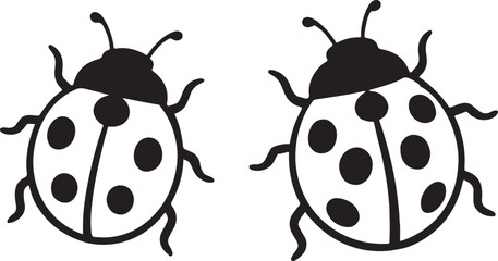 Cute ladybugs vector silhouettes in simple and clean art style on white background