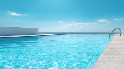 Obraz premium Rooftop pool, clear blue water, bright sunny day