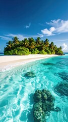 Fototapeta premium Tropical island paradise with white sand beach and clear blue waters