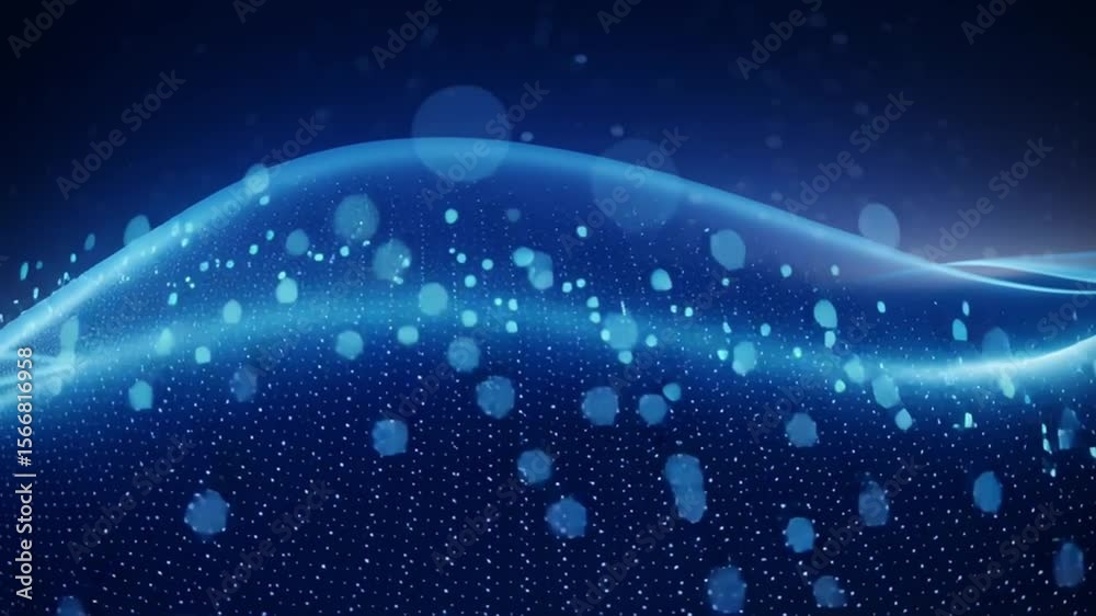 Poster Digital Ocean Waves: An artistic abstract depiction of digital ocean waves, rendered in shades of blue with luminescent particle effects.