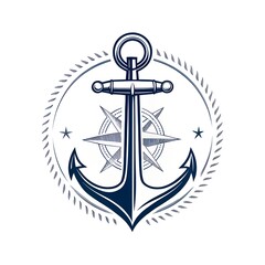 Anchor logo. Marine concept. Symbol of sea and power. Braking device. Marine hook.