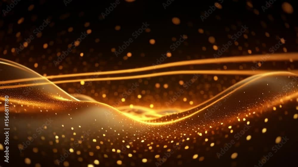 Aufkleber Golden Abstract: Abstract design featuring flowing lines, particle effects, and a dark background with a golden glow, evoke elegance and sophistication. 