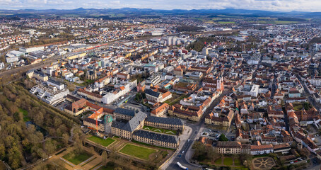 Aerial view of the old town Fulda in Germany on a sunny afternoon in autumn