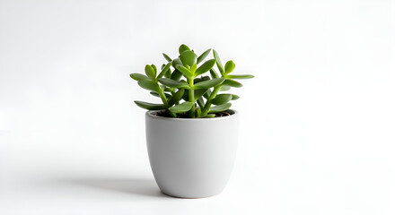 Obraz premium A small light grey potted indoor plant for bedroom decor, centered on white background