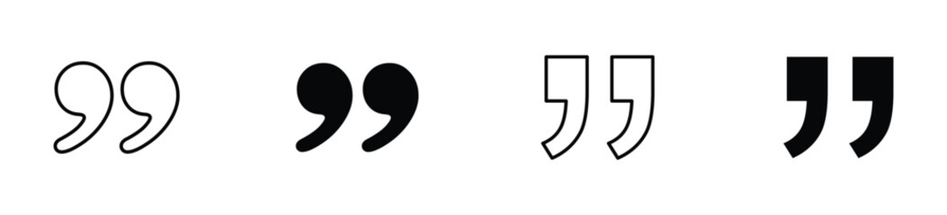 set of black quote icon line and flat style . Quote Icon Object , discussion dialog remark open and close quote sign  , vector  illustration . 