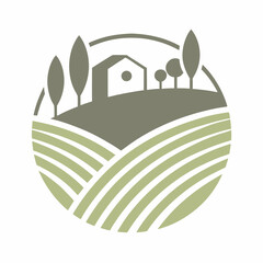 Minimal Farmhouse Landscape Vector Icon.