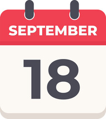Fototapeta premium 18 September Daily Calendar Icon in flat design style red and white