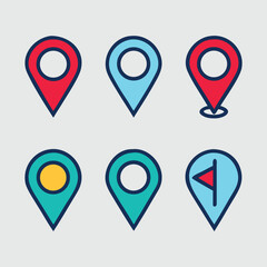 Location Pin Icon Set – Map Marker and GPS Pointer Symbols in Flat Style