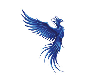 Fototapeta premium Blue Phoenix Logo Design – Celestial Firebird Vector, Mythical Ice Flame Bird, Elegant Fantasy Tattoo Art, Symbol of Rebirth & Power