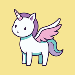 Cute unicorn with tiny wings outline, simple line art magical fantasy character, whimsical minimal vector illustration design