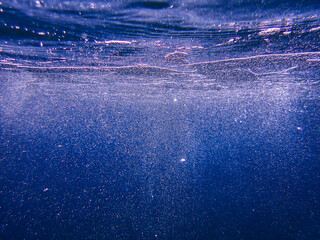 Bubbles under the sea in the crystal clear green sea water. Mediterranean sea bubbles, Air bubbles...