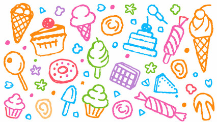 Cute kid crayon hand drawn icon background. Vector kid sketch illustration. Cute crayon children pattern.