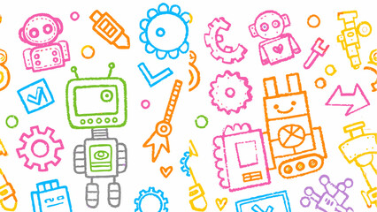 Cute kid crayon hand drawn icon background. Vector kid sketch illustration. Cute crayon children pattern.