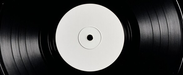 Classic vinyl record with a blank white label, symbolizing creative potential and the timeless appeal of analog music and sound production.