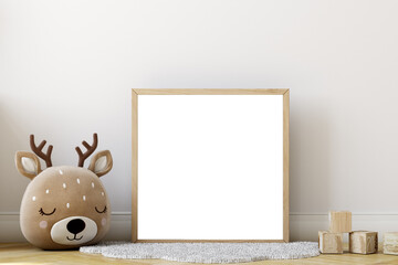 kids frame mockup and wood frame, 3d render
