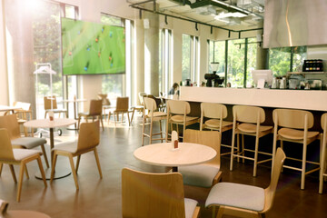 Broadcasting soccer match on TV set in bar