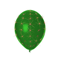 Green balloon covered with cactus prickles on white background