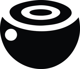 Abstract minimalist black and white geometric design featuring concentric circles within a rounded bowl shape with a single dot accent