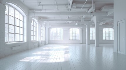 Fototapeta premium Bright, spacious white loft interior