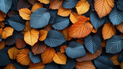 Fototapeta premium Autumn leaves create a vibrant tapestry of color in a tranquil forest setting