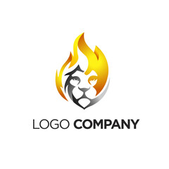 Lion head and fire abstract logo for company