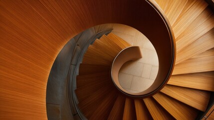 Spiral wooden staircase, looking down