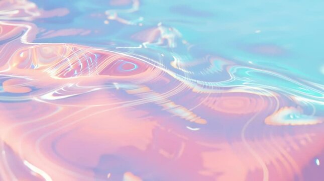 Abstract holographic pastel water ripple background with iridescent light reflections, dreamy fluid texture, futuristic liquid surface design for vaporwave, synthwave, and Y2K-style media