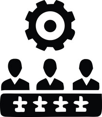 Teamwork and collaboration with a centralized management system and gear icon representing operations