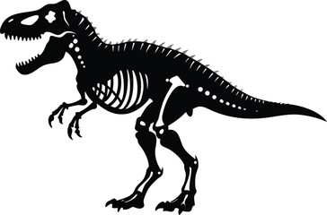Fototapeta premium Tyrannosaurus Rex Skeleton Silhouette Extinct Dinosaur Fossil Black and White Illustration