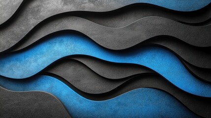 Wavy abstract design with blue and black textures in contemporary art style
