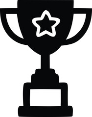 A simple black silhouette of a trophy with a star on its face and a blank plaque on its base
