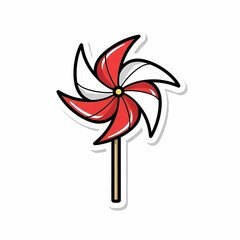 Cartoonish Red and White Pinwheel Sticker Design.